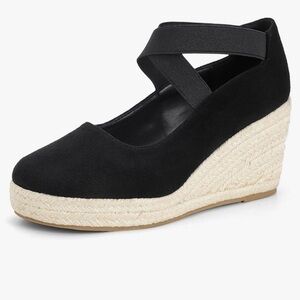 Brand NEW suede Black Wedge Espadrille Shoes size 9